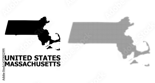 Vector Halftone Mosaic and Solid Map of Massachusetts State