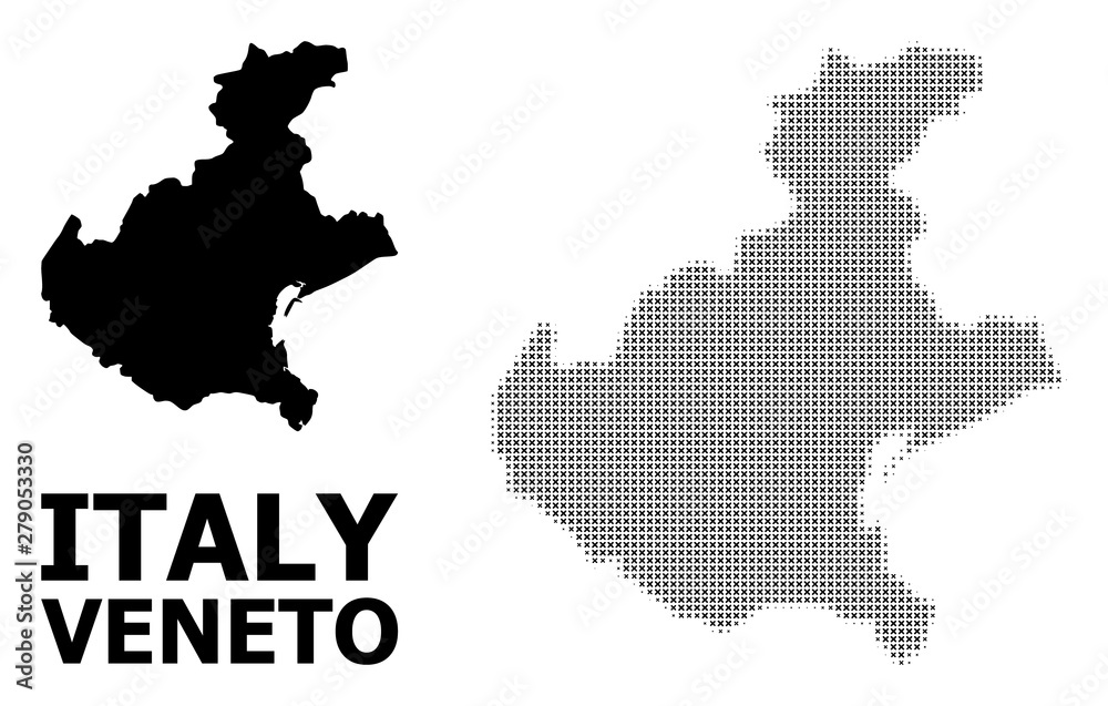 Vector Halftone Mosaic and Solid Map of Veneto Region