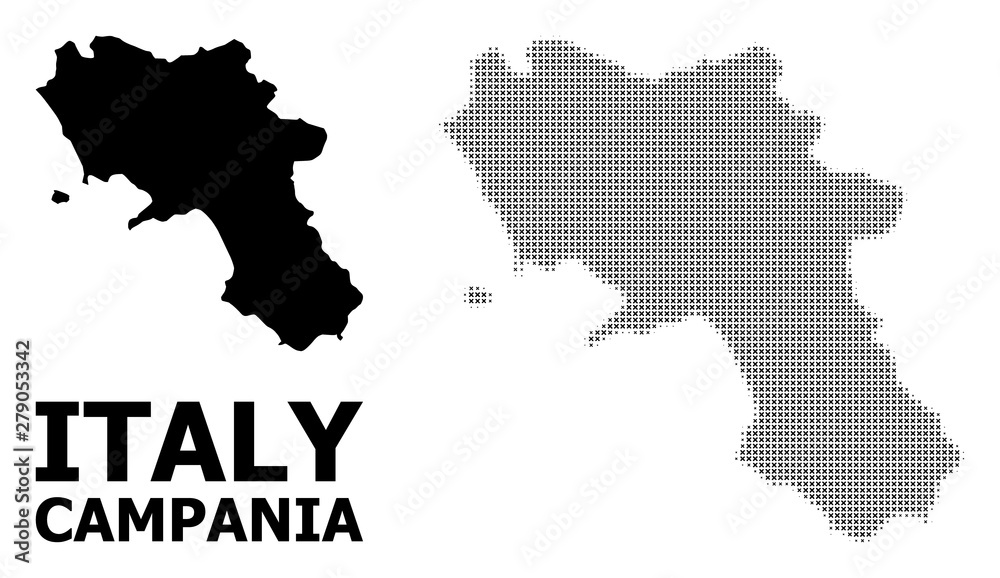 Vector Halftone Pattern and Solid Map of Campania Region