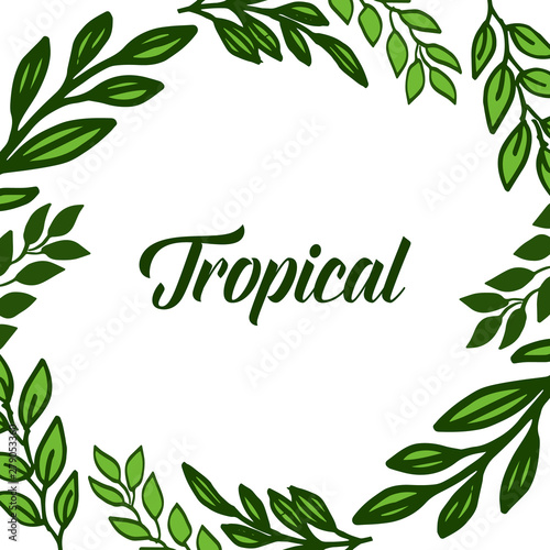 Card tropical for green leaves and floral frame. Vector