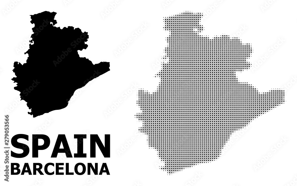 Vector Halftone Mosaic and Solid Map of Barcelona Province