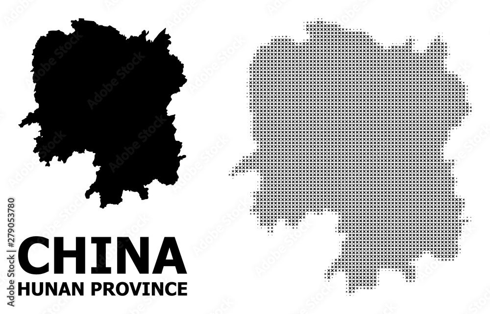 Vector Halftone Pattern and Solid Map of Hunan Province