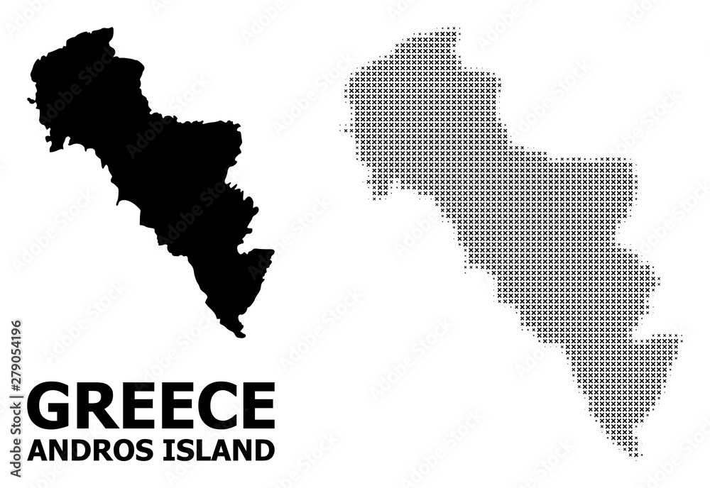 Vector Halftone Pattern and Solid Map of Greece - Andros Island