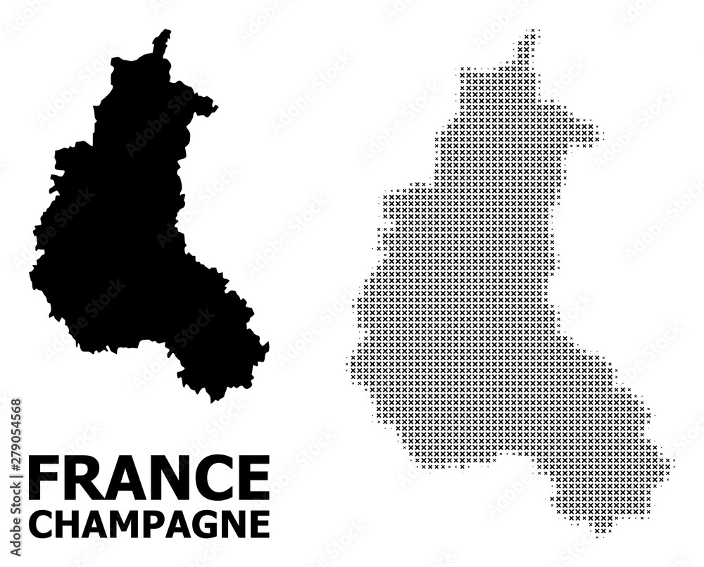 Vector Halftone Pattern and Solid Map of Champagne Province