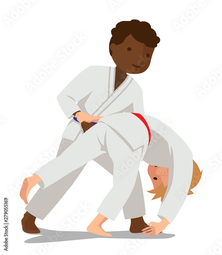 Children are practicing, defending skills in uniform