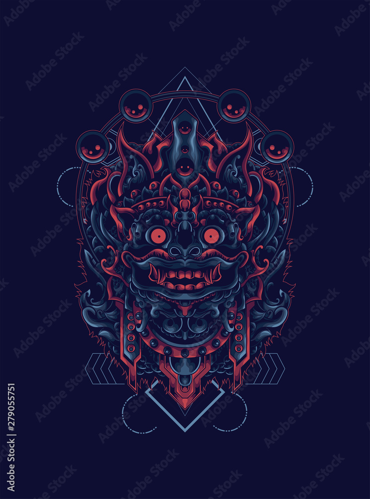 barong the culture of Balinese with sacred geometry pattern as the background barong the culture of Balinese with sacred geometry pattern as the background