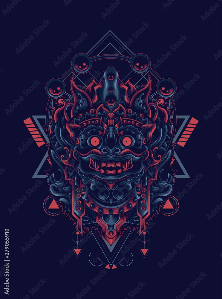 barong the culture of Balinese with sacred geometry pattern as the background barong the culture of Balinese with sacred geometry pattern as the background