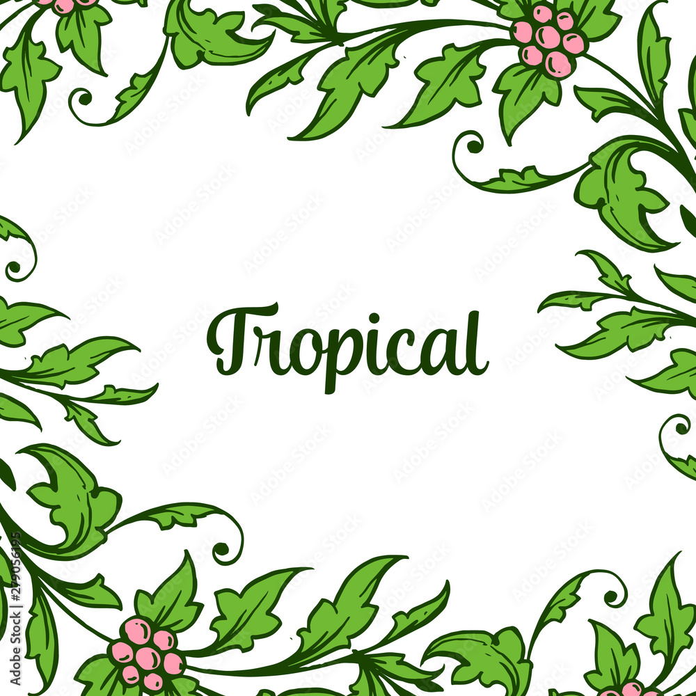Letter tropical with artwork of green leafy frame. Vector