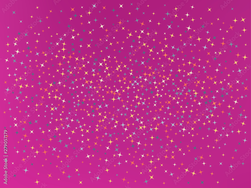Magenta color background. Stars confetti. 