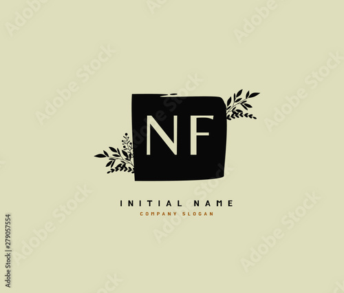 N F NF Beauty vector initial logo, handwriting logo of initial signature, wedding, fashion, jewerly, boutique, floral and botanical with creative template for any company or business.