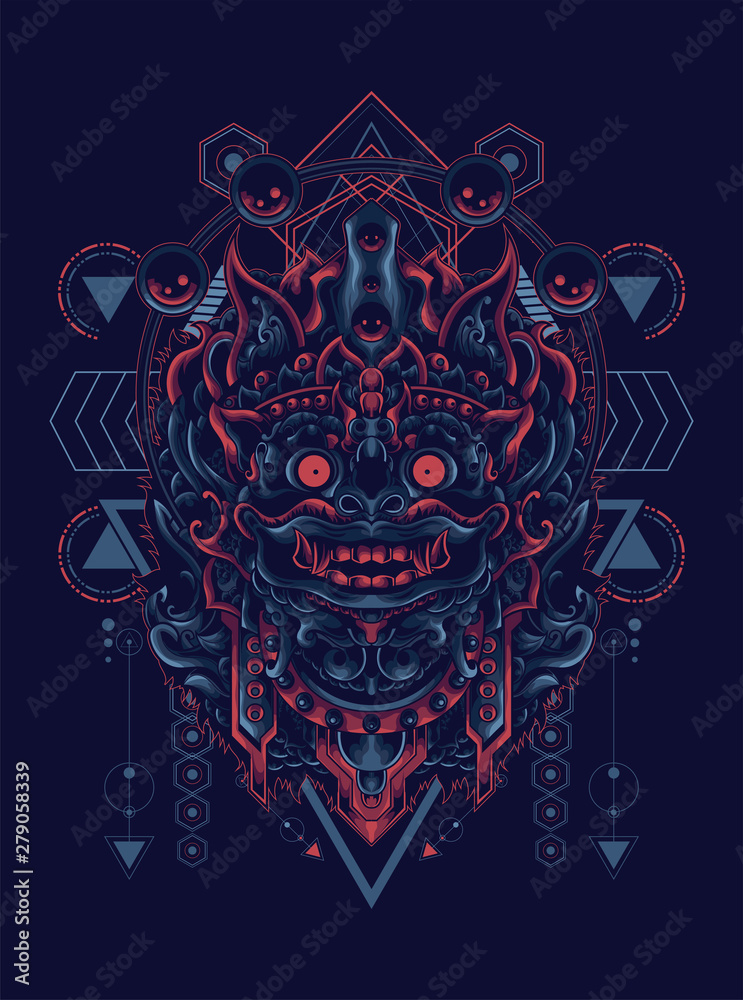jatayu barong the culture mask from Balinese with sacred geometry pattern as the background