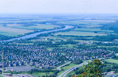 Beautiful view after climbing on the top of mountain, Saint-Hilaire