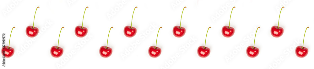 Panorama sweet ripe cherry red on a white background Panorama sweet ripe cherry red on a white background
