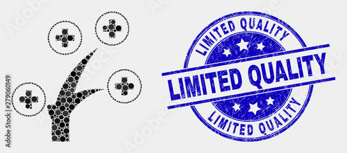 Pixel medical tree mosaic pictogram and Limited Quality seal. Blue vector round scratched seal stamp with Limited Quality caption. Vector collage in flat style.