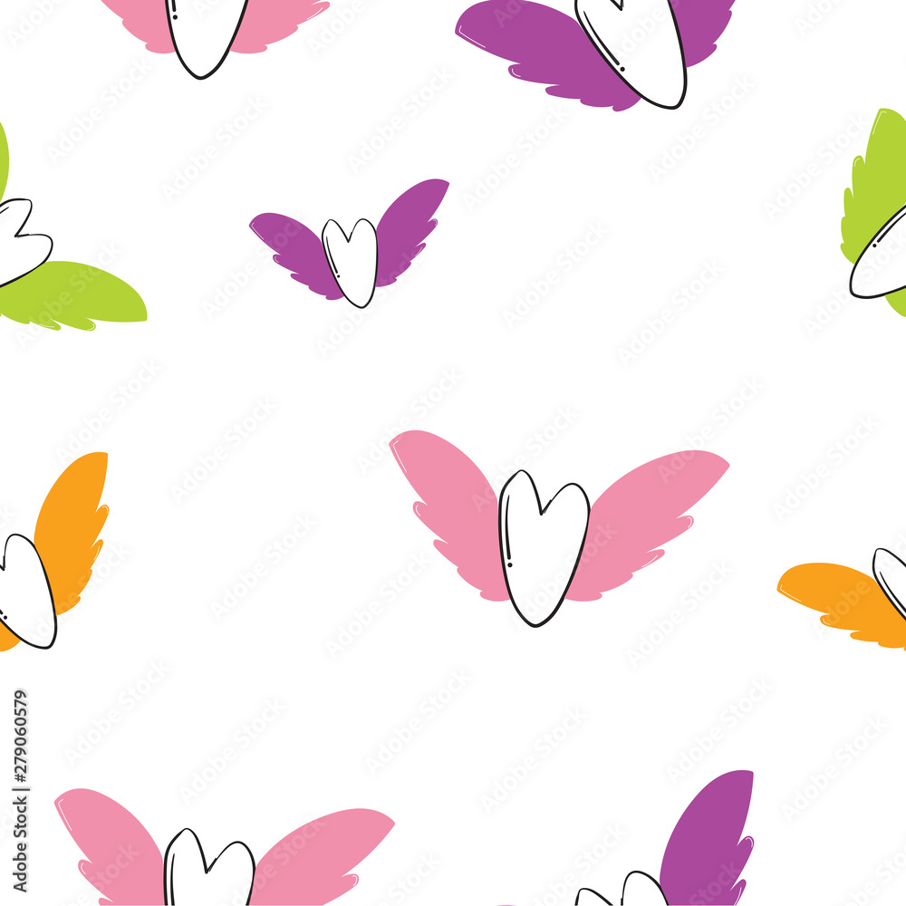 cute love with wings illustration handdrawn cartoon style vector