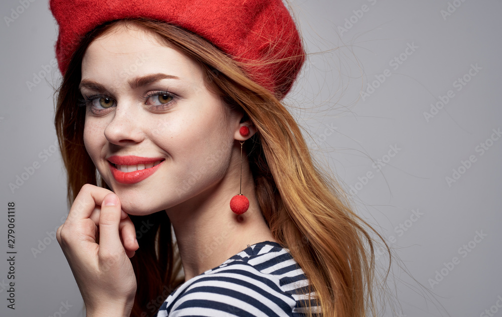 portrait of young woman in red hat portrait of young woman in red hat