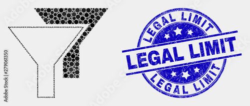 Dotted filters mosaic pictogram and Legal Limit stamp. Blue vector round grunge seal stamp with Legal Limit message. Vector composition in flat style. Black isolated filters mosaic of scattered dots,