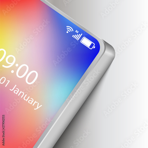 Close up modern smartphone on gray steel metal background, mobile phone, vector illustration
