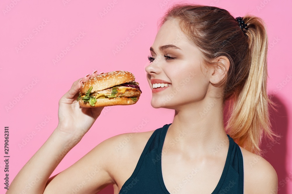 woman with hamburger