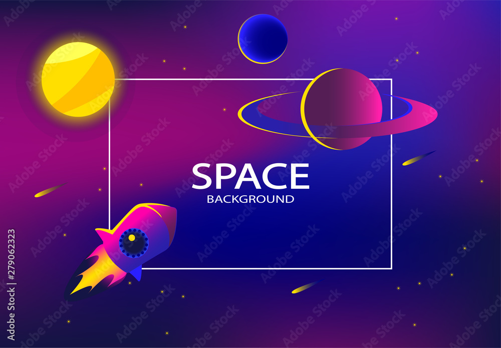 Outer space background vector. Gradient trendy illustration. Landing page design.