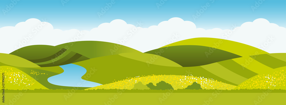 Obraz premium Mountains landscape vector for cartoon or video game. Horizontally tileable pattern.