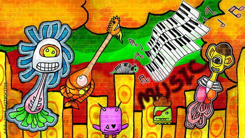 Smiling  monsters enjoying ...