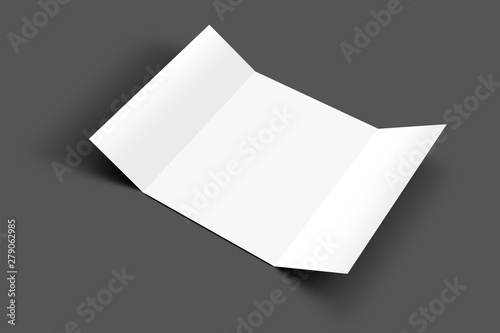 3D Double gate fold vertical opened brochure mock up isolated on dark background. Leaflet, Pamphlet, Flyer, Booklet, Catalog empty mockup - 3D illustrating