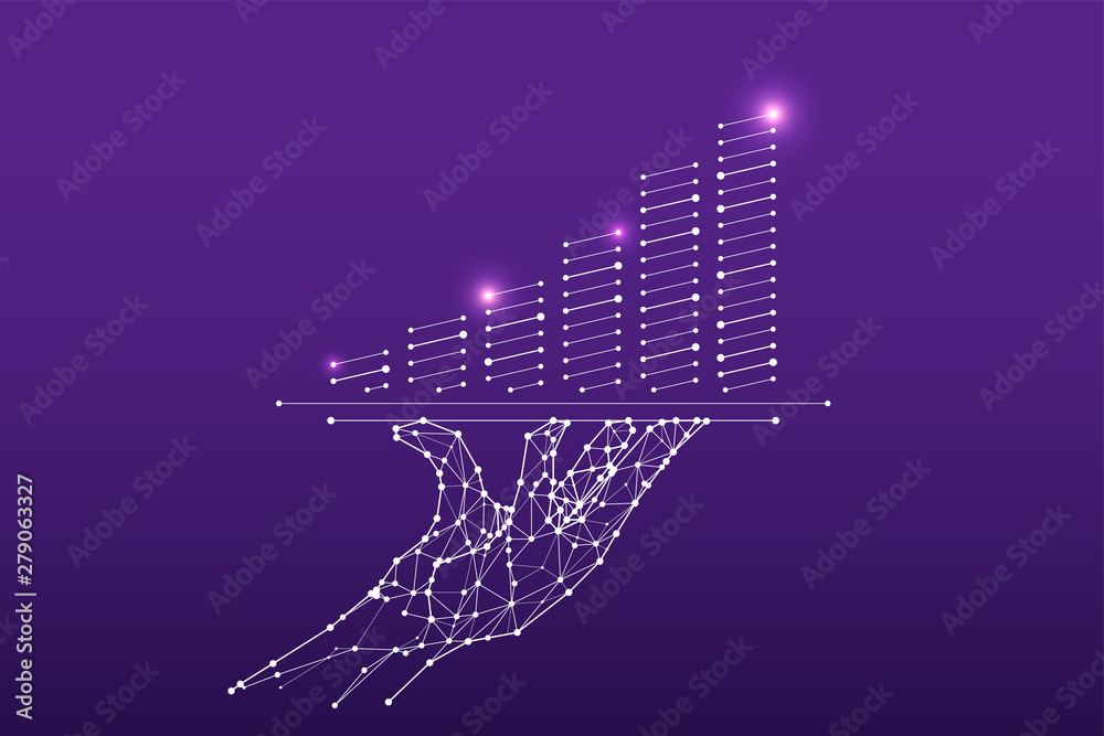 Obraz premium The particles, geometric art, line and dot of Hand served