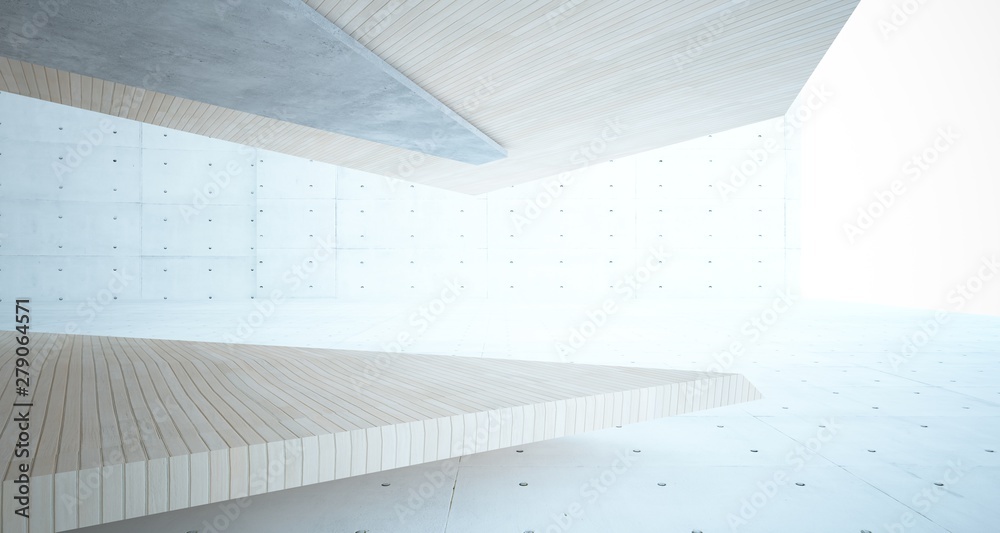 Abstract architectural wood and glass interior of a minimalist house. 3D illustration and rendering. Abstract architectural wood and glass interior of a minimalist house. 3D illustration and rendering.