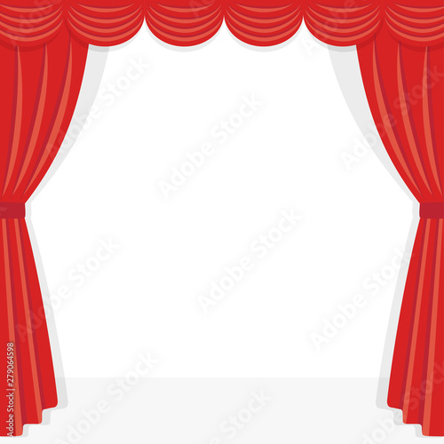 Red stage curtain frame illustration on white background
