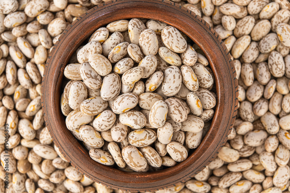 Pinto Beans Close Up Top view, Food Background, Dried Beans, Legume
