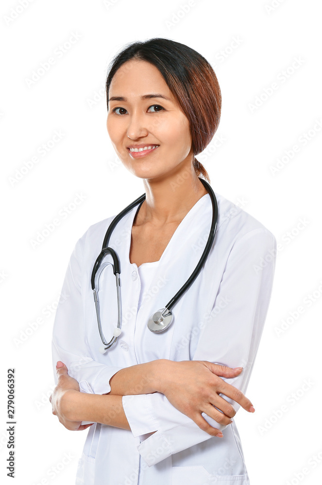 Female Asian doctor on white background Female Asian doctor on white background