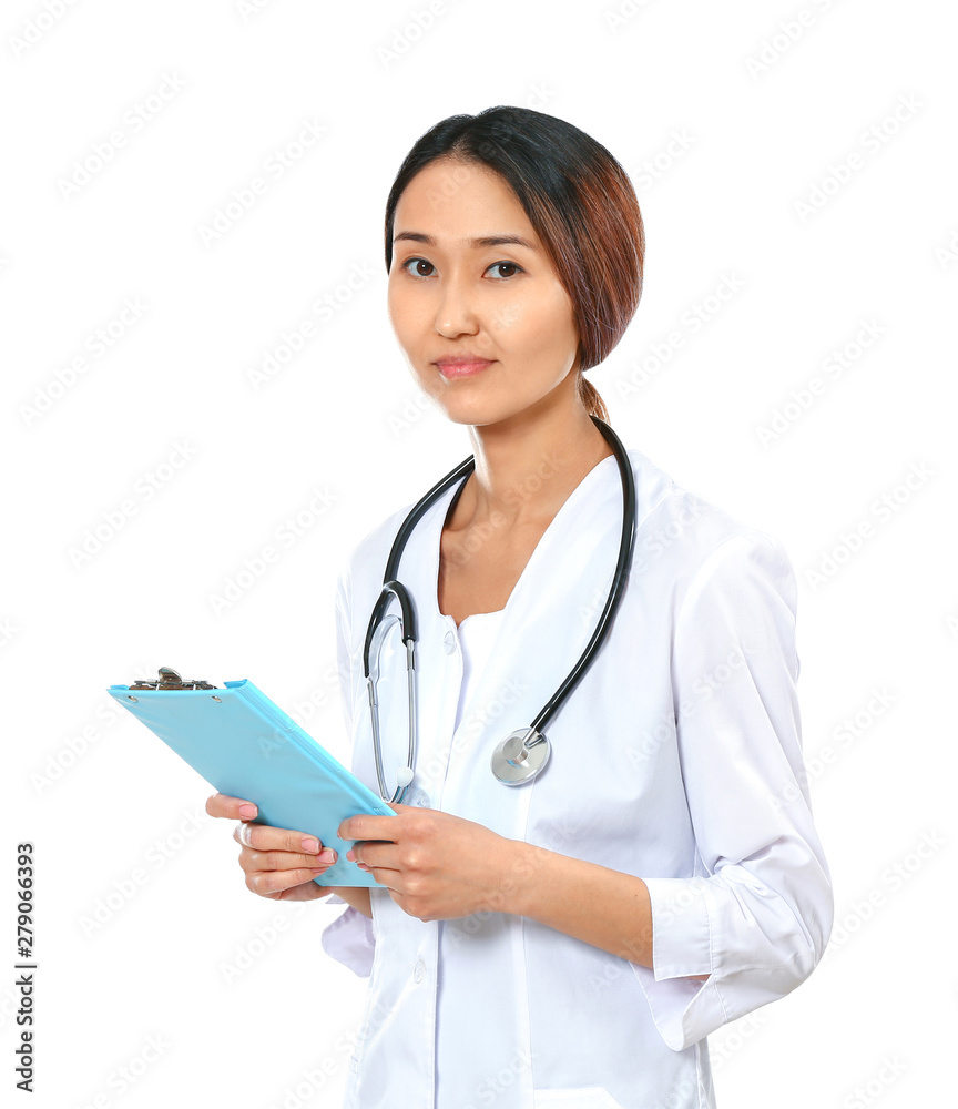 Female Asian doctor on white background Female Asian doctor on white background