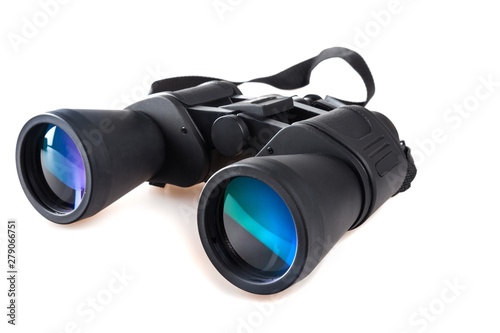 Black binoculars isolated over white background photo