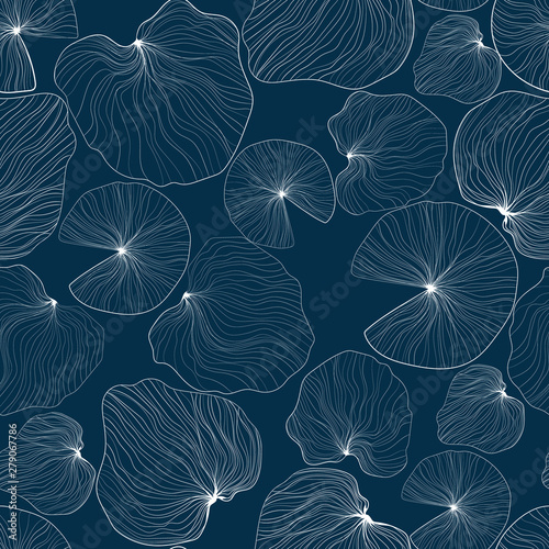 Tableau sur toile Lotus leaves hand draw outline seamless pattern