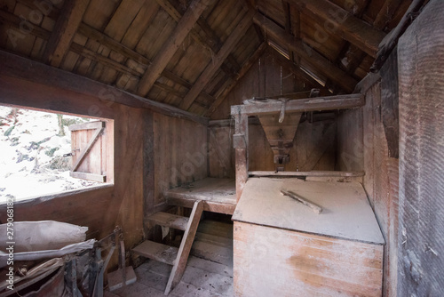 interior of retro wooden watermill