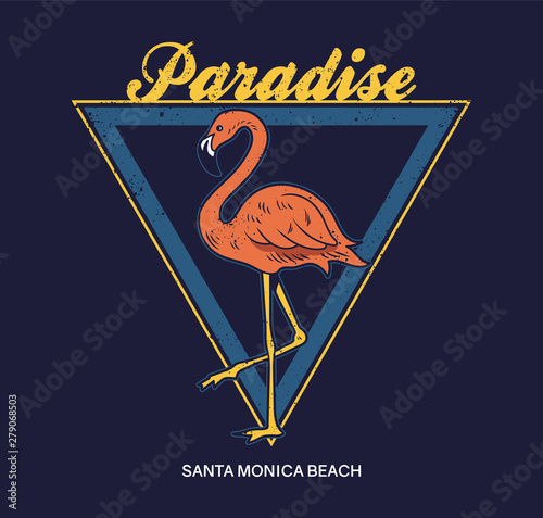 Beautiful pink flamingo tropical paradise
