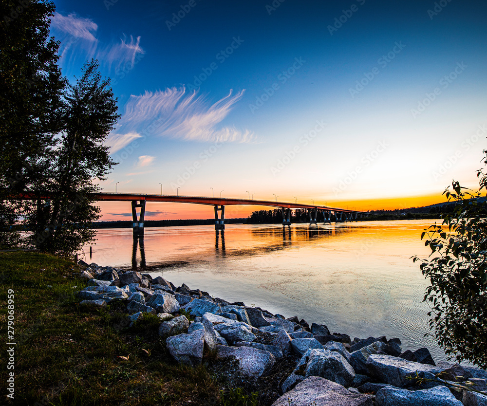 Beautiful sunset over commuter bridge