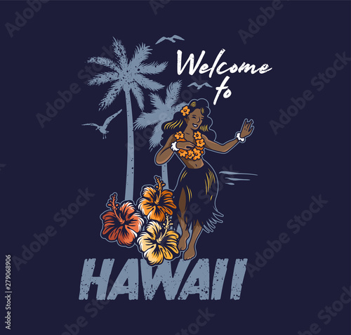 Young cute smile Hawaiian hula girl