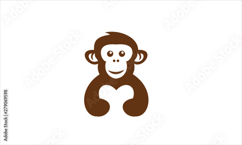 monkey hug love logo icon silhouette vector