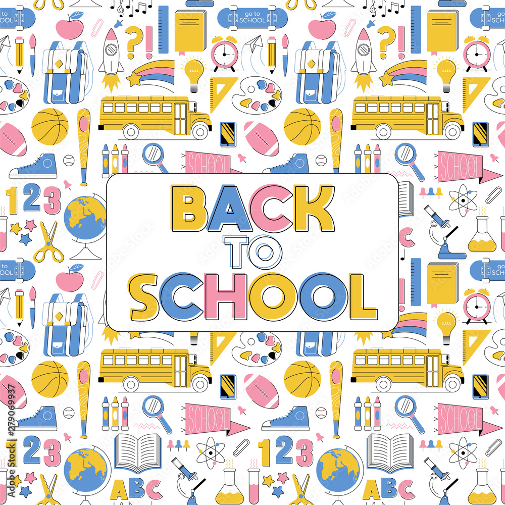 Education seamless pattern, set icons 