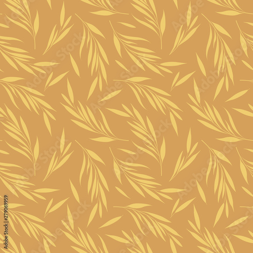 Vector seamless pattern with beige floral elements. Branches with leaves. Simple design for fabrics, wallpapers, textiles, web design. 