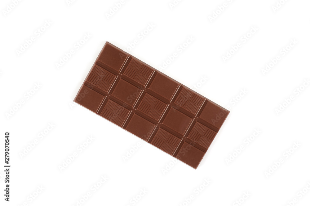 Milk chocolate bar isolated on a white background.