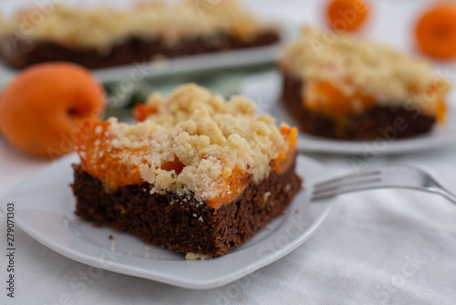 home made chocolate apricot cake with sweet streusel