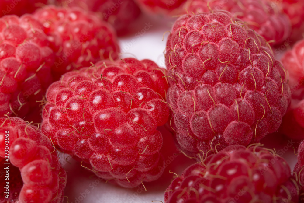 Fresh red raspberries on white background. Close Up. Fresh red raspberries on white background. Close Up.