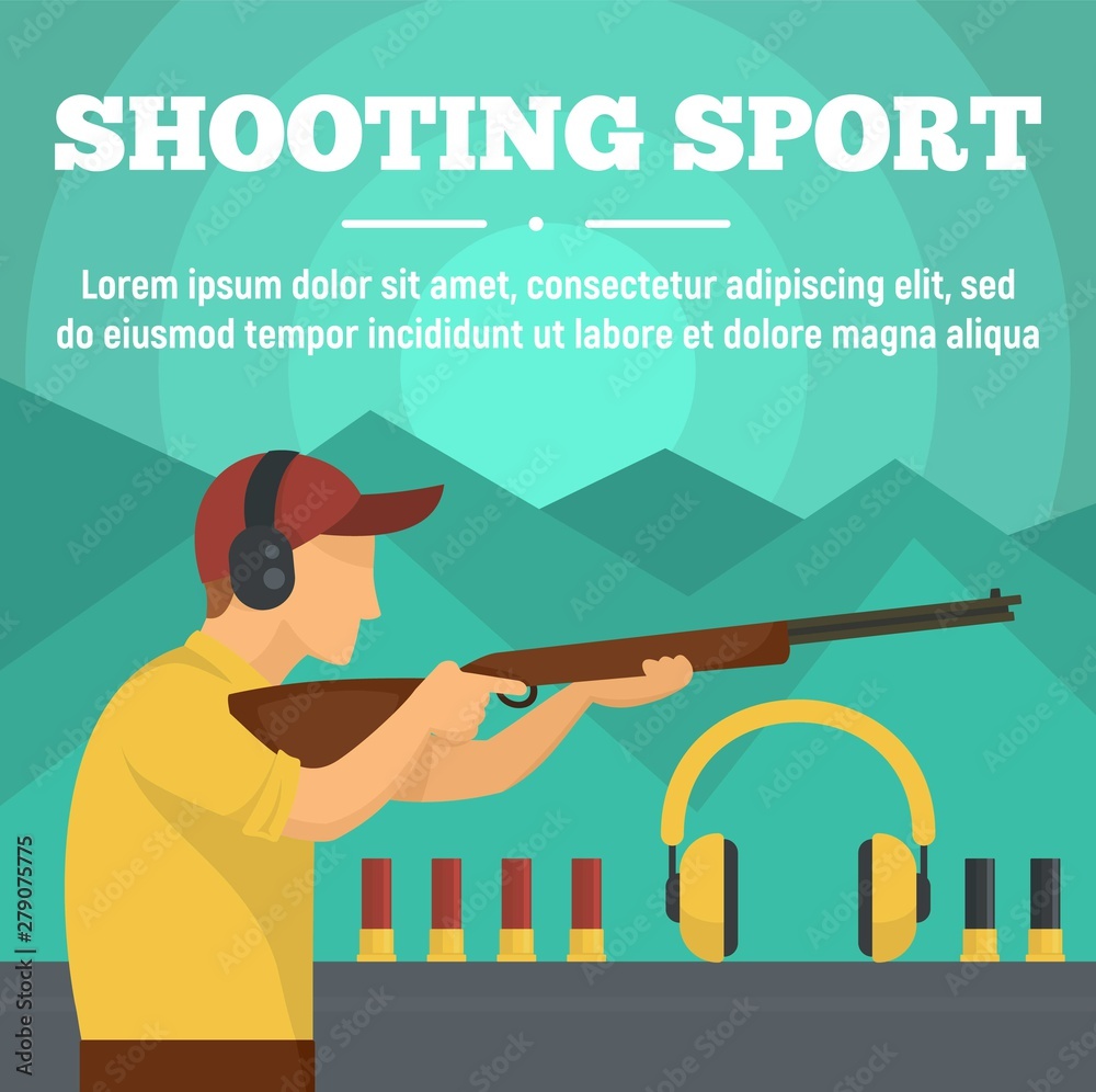 Shooting sport concept banner. Flat illustration of shooting sport