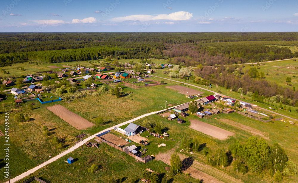 Aerial view of  typical village of central Russia. Nikolo-Ushna