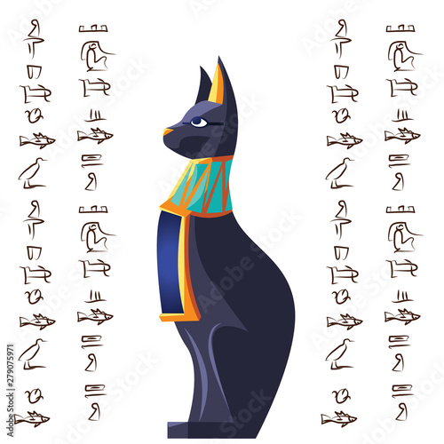 Ancient Egypt goddess cat vector cartoon illustration