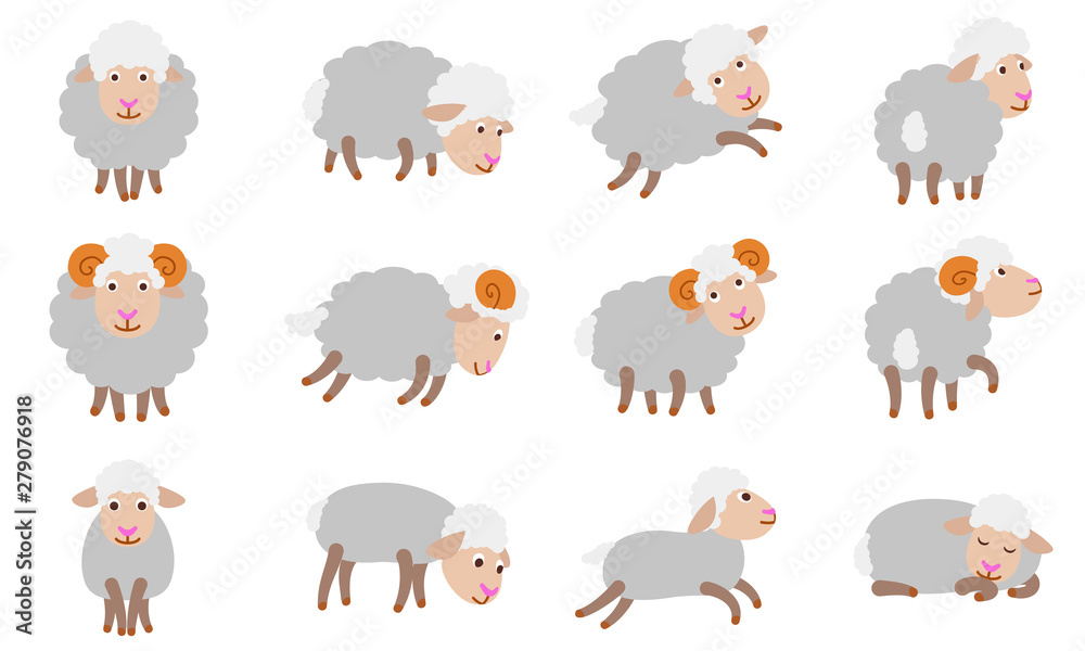 Sheep icons set. Flat set of sheep vector icons for web design Sheep icons set. Flat set of sheep vector icons for web design