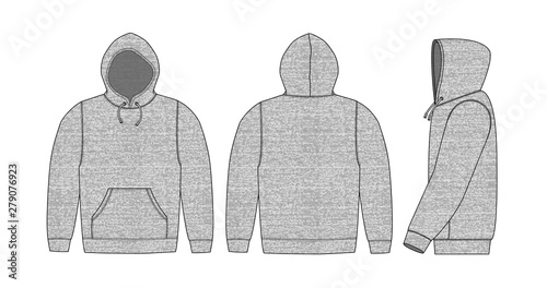 Illustration of hoodie (hooded sweatshirt) / heather gray (front,back,side)
